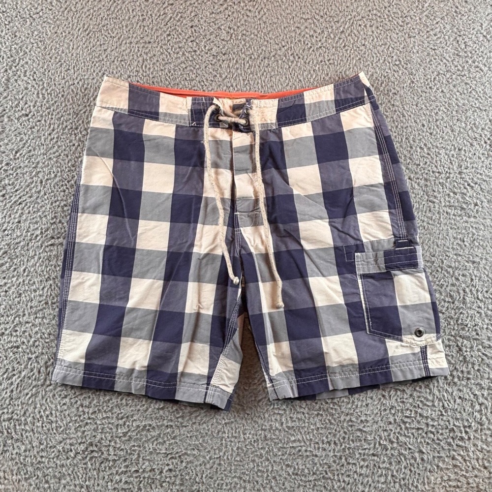 J. Crew Original Gingham Plaid Long Board Swimming Trunks Shorts‎ Blue 32
